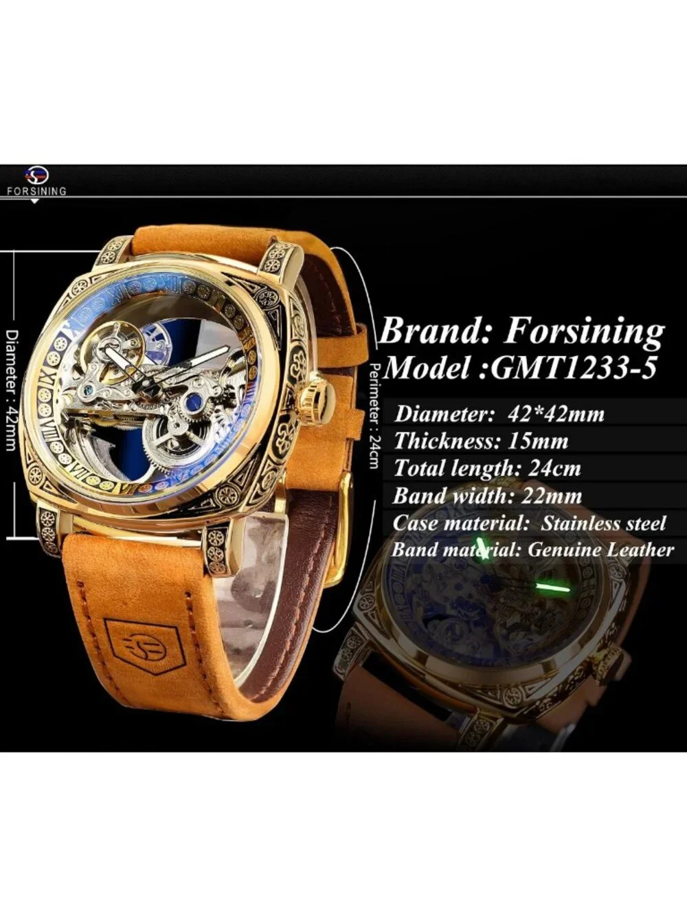 Luxury Mechanical Watch for Men, Retro Hollow Skeleton Design, Vintage Leather